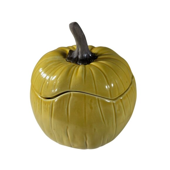 Crate & Barrel bowl Ceramic Pumpkin 3 Cup harvest Yellow With Lid By B. Eigen - Picture 1 of 4